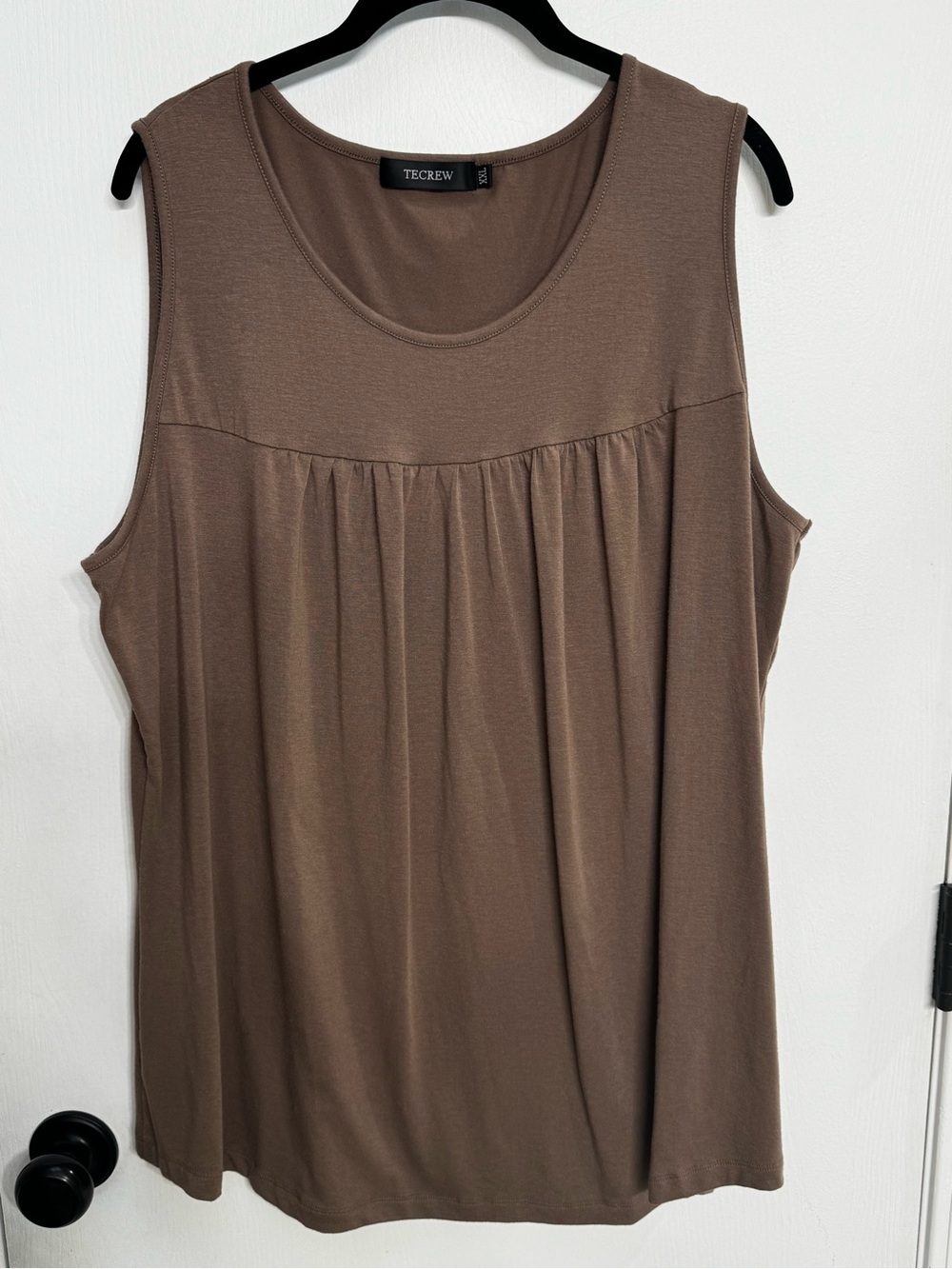 TECREW Brown Sleeveless Gathered Yoke Tank
